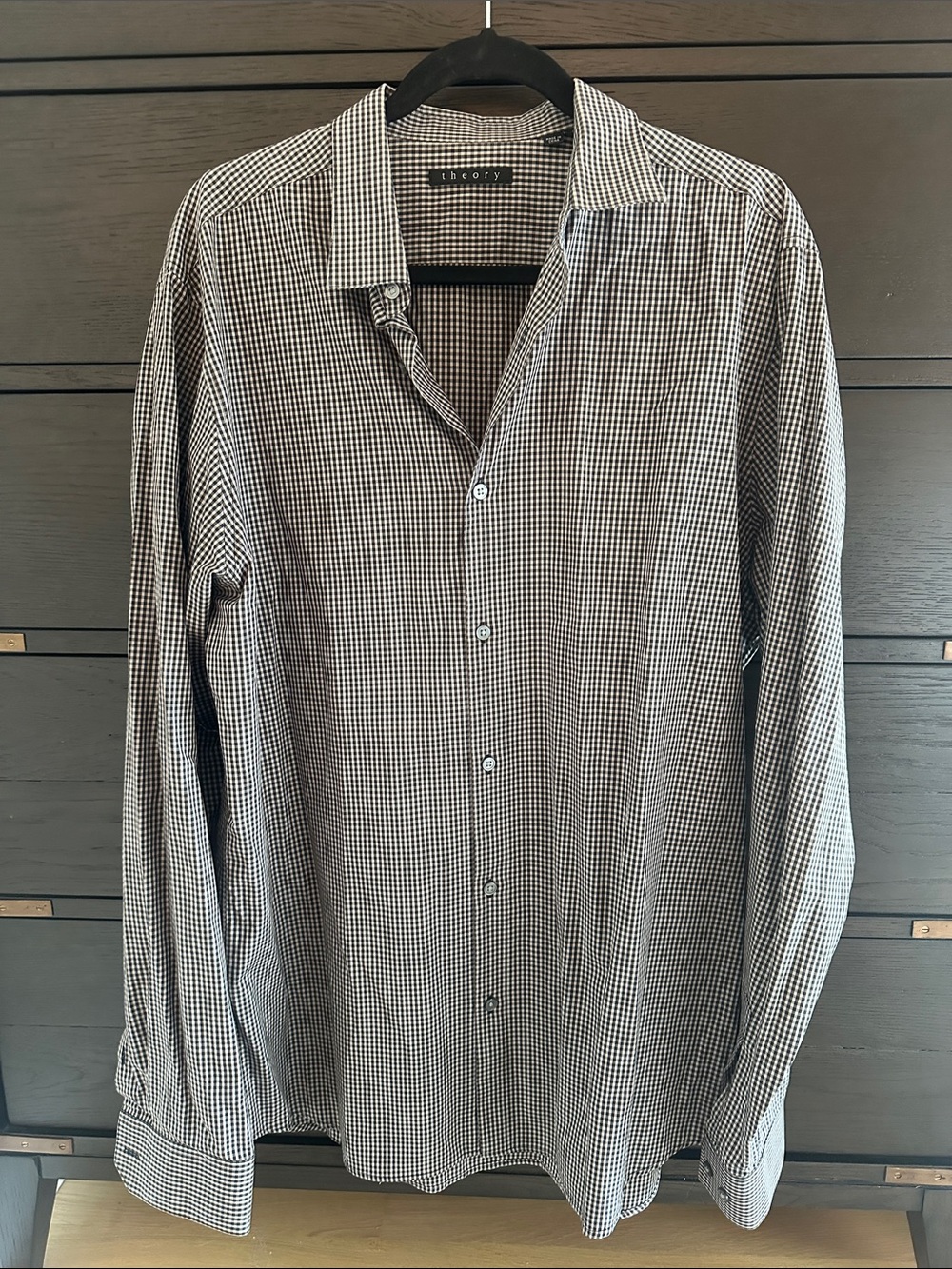 Theory Black & White Micro-Gingham Dress Shirt